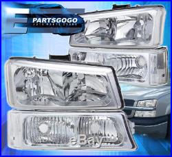 03-06 Silverado 1500/2500/3500 Euro Chrome Housing Headlights+bumper Lamps Clear