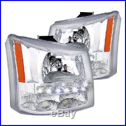 03-07 Chevy 1500/2500/3500 Chrome Amber Housing 1pc Headlights Turn Signal withLED