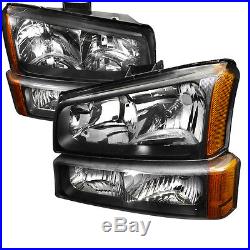 03-07 Chevy 1500/2500/3500 HD Black Amber Housing Headlights + Turn Signals
