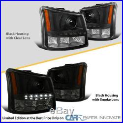 03-07 Chevy Silverado Avalanche Black LED DRL 2in1 Smoke Projector Headlights