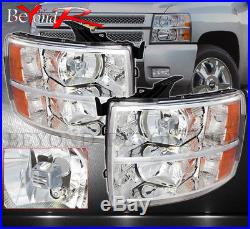 07-13 Chevy Silverado Chrome Housing 1Pc Head Lights Lamps +Turn Signal Pair Set