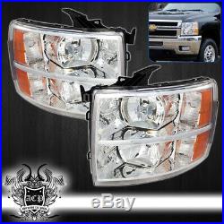07-13 Chevy Silverado Direct Replacement Head Lights Lamps Assembly Chrome Amber