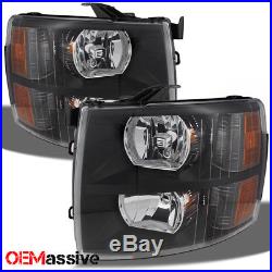 07-13 Chevy Silverado Replacement Black Headlights Headlamps Left + Right Pair
