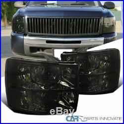 07-14 Chevy Silverado 1500 2500 3500 Euro Replacement Smoke Lens Headlights Pair