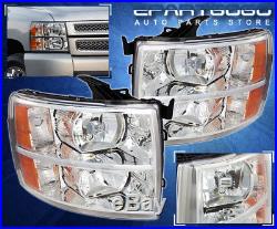 07-14 Chevy Silverado 1500/2500/3500 HD Chrome Amber Headlights Pair Left+Right