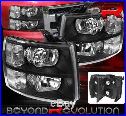 07-14 Silverado Pickup Crystal Reflector Housing Head Lights Lamps Lens Black