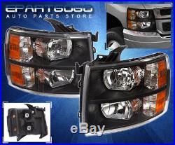 07-2013 Chevy Silverado 1500 2500 3500 Black Housing Amber Headlights Headlamps