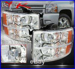 07-2013 Silverado Pick Up Truck Chrome Crystal Amber Headlights Front Lamp Pair