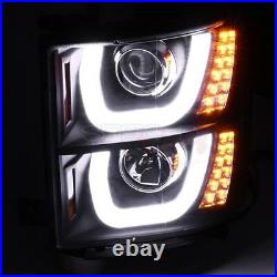 14-15 Chevy Silverado 1500 Dual U Drl Led Turn Signal Black Projector Headlight