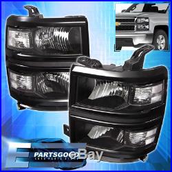 14-15 Chevy Silverado 1500 Front Bumper Replacement Head Lights Lamps Pair Black