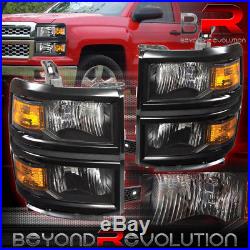 14 15 Chevy Silverado 1500 Head Lamps Lights Left +Right Black Amber Reflector
