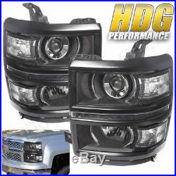 14-15 Chevy Silverado 1500 Truck Black Clear Projector Led Drl Strip Headlights
