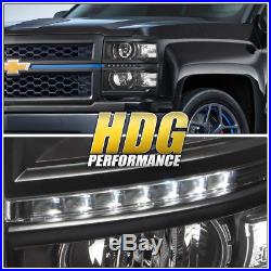 14-15 Chevy Silverado 1500 Truck Black Clear Projector Led Drl Strip Headlights