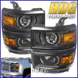 14-15 Chevy Silverado 1500 Truck Black Projector White Led Drl Strip Headlights