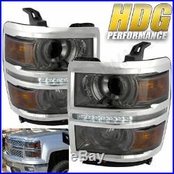 14-15 Chevy Silverado 1500 Truck Smoke Projector White Led Drl Strip Headlights