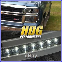 14-15 Chevy Silverado 1500 Truck Smoke Projector White Led Drl Strip Headlights