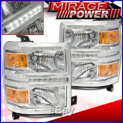 14-16 Chevy Silverado 1500 Chrome Headlamp Amber Corner Signal LED DayTime Light