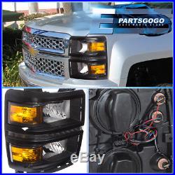 14-16 Chevy Silverado 1500 LED Black Housing Headlights Amber Reflectors Pair