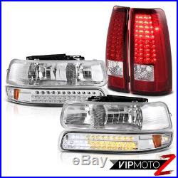1999 2000 2001 2002 Silverado Z71 Euro LED Chrome Headlight Red Brake Tail Light