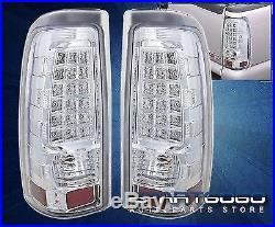 1999-2002 Chevy Silverado 1500 2500 Ls Lt Chrome Clear Lens Led Tail Lights Pair