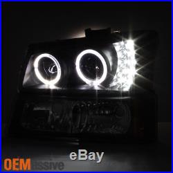 2003-2006 Chevy Silverado Black Halo LED Projector Headlights+Corner Bumper Lamp