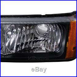 2003-2006 Chevy Silverado Halo LED Projector Headlights Black+Bumper Signal Lamp