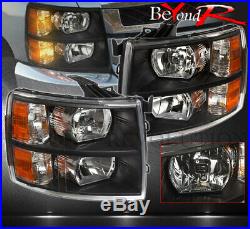 2007-2011 Chevy Silverado Pick Up Truck 1500 Black Amber Headlights Lamps Pair