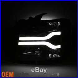 2007-2013 Chevy Silverado Dual DRL LED Tube Black Projector Headlights Lamps
