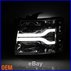 2007-2013 Chevy Silverado Dual DRL LED Tube Chrome Projector Headlights Lamps