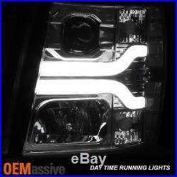 2007-2013 Chevy Silverado Dual DRL LED Tube Chrome Projector Headlights Lamps