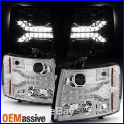 2007-2013 Chevy Silverado Pickup Dual DRL LED Chrome Projector Headlights Lamps
