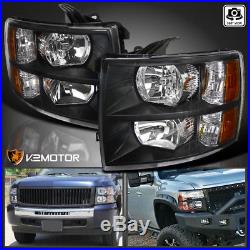 2007-2014 Chevy Silverado 1500/2500/3500HD Black Replacement Headlights PAIR