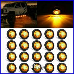 200X 12V Mini Side 3/4 Round Marker 3 LED Bullet Truck Car Trailer Amber Lights