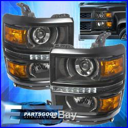 2014-2015 Chevy Silverado 1500 Black Housing Amber Projector Led DRL Headlights