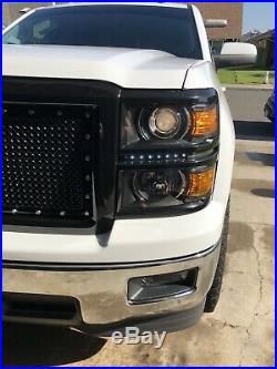 2014-2015 Chevy Silverado 1500 Black Housing Clear Projector Led DRL Headlights