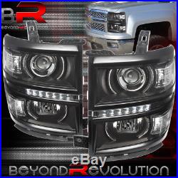 2014-2015 Chevy Silverado 1500 Black Housing Projector Led Drl Strip Headlights