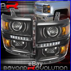 2014-2015 Chevy Silverado 1500 Black Projector Center Led Drl Strip Headlights