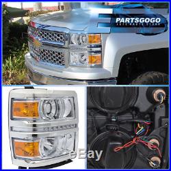 2014-2015 Chevy Silverado 1500 Chrome Housing Amber Projector Led DRL Headlights
