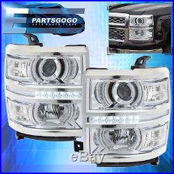 2014-2015 Chevy Silverado 1500 Chrome Housing Clear Projector Led DRL Headlights