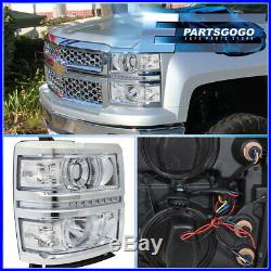 2014-2015 Chevy Silverado 1500 Chrome Housing Clear Projector Led Drl Headlights