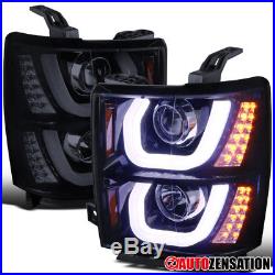2014-2015 Chevy Silverado 1500 Glossy Black LED Signal Halo Projector Headlights