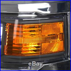 2014-2015 Chevy Silverado 1500 Pickup Black Clear Headlights+Corner Signal Lamps