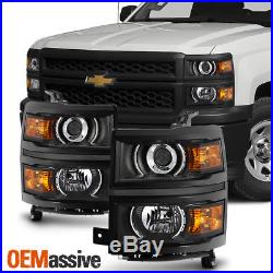 2014-2015 Chevy Silverado 1500 Pickup Black Projector Headlights Lamp Left+Right