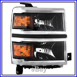 2014-2015 Chevy Silverado 1500 Pickup withChrome Trim Headlights Headlamps Pair