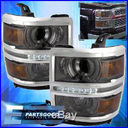 2014-2015 Chevy Silverado 1500 Smoke Lens Amber Projector Led DRL Headlights