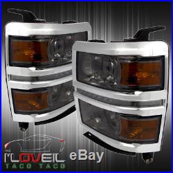 2014 2015 Chevy Silverado 1500 Smoke Lens Projector Led Drl Headlights Lh+rh Set