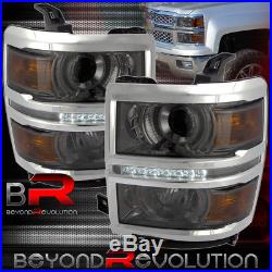 2014-2015 Chevy Silverado 1500 Smoke Projector Center Led Drl Strip Headlights