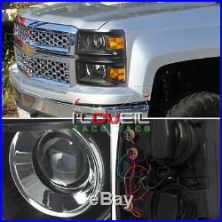 2014 2015 Chevy Silverado Black Housing Projector Led Drl Headlights Lh+Rh Pair