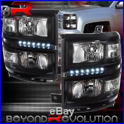 2014-2015 Silverado 1500 Black Led Headlights Lamps Clear Corner Turn Signal
