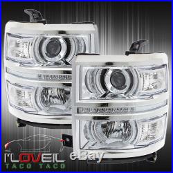 2014-2015 Silverado Projector Led Day Time Running Head Lamp Chrome Clear Corner
